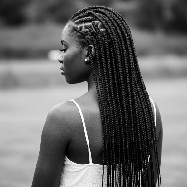 A black lady with beautiful braids on her hair in focus #1