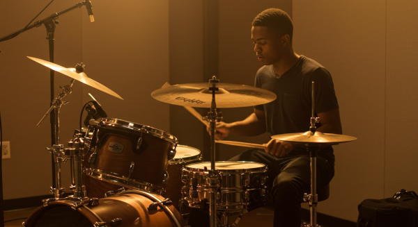 A young black man playing drums #1