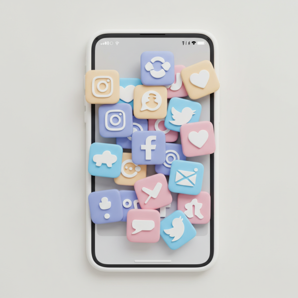 Top-down shot of social media icons