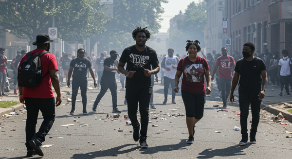 A group of black people in a riot in broad daylight #2