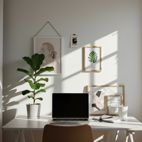 Home office setup with laptop and  a plant #2