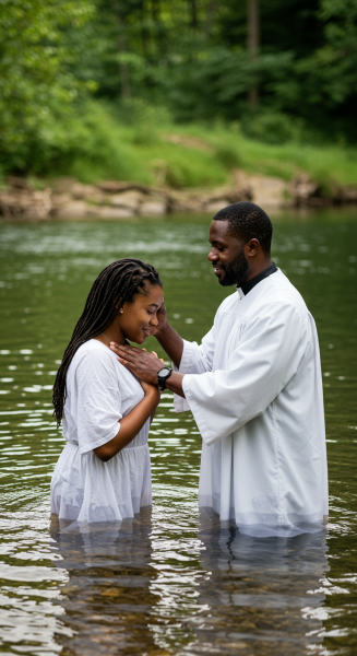 A black Pastor baptizing a woman in water #4