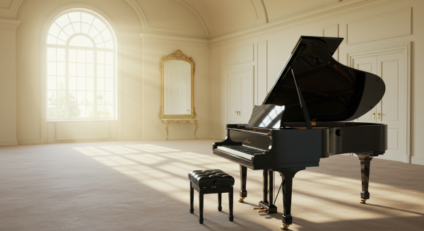 A new black Piano in a hall #2