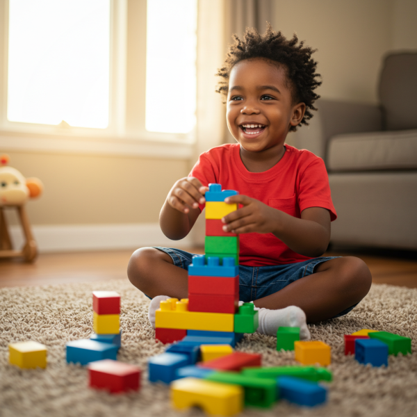 A black child playing with blocks #1