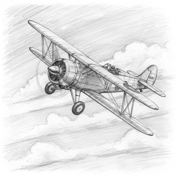 A pencil drawing of an airplane