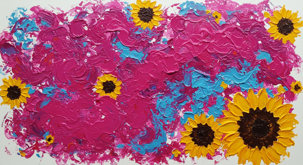 Abstract colorful painting splashed on a large canvas