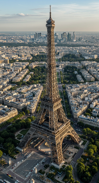 A drone view of the Eiffel Tower