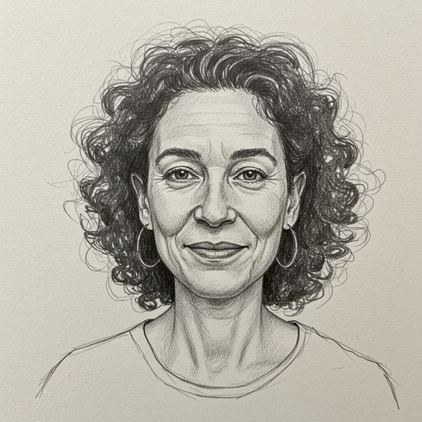A pencil drawing of an old woman