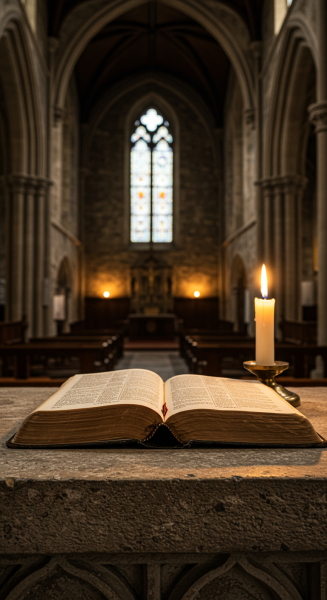 A Bible on an altar