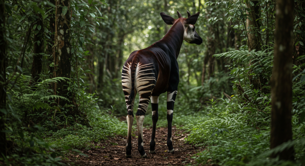 A back view of An Okapi