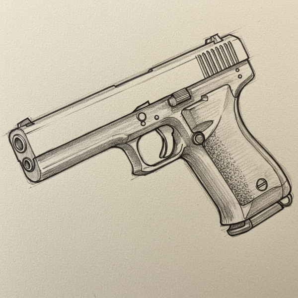 A pencil drawing of a pistol #3