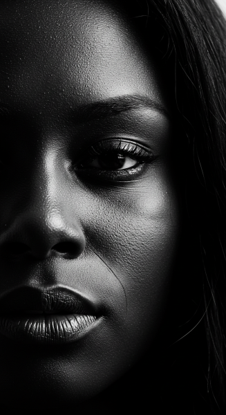 A close-up of a black lady's face showing just an eye