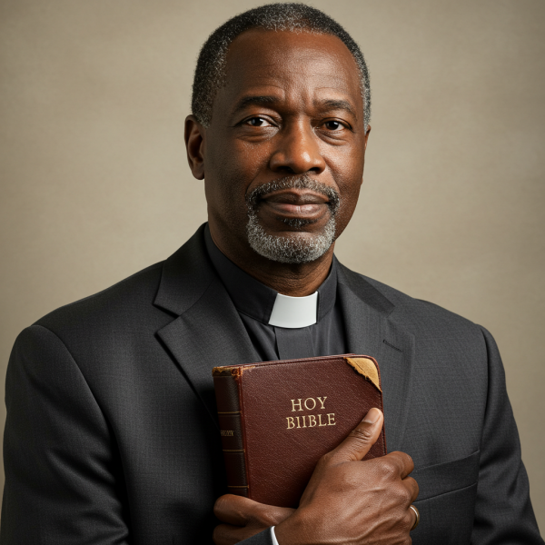 A portrait photo of a black Pastor with his Bible #2