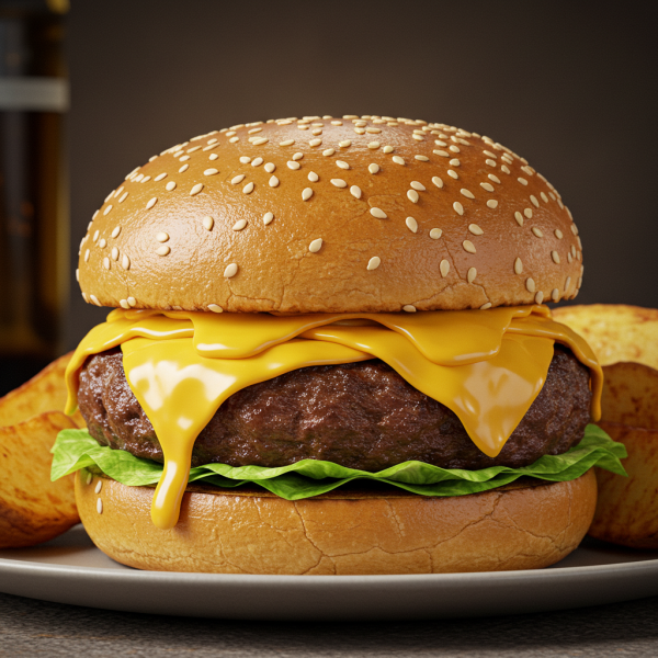 A delicious gourmet burger with melting cheese