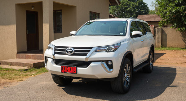 A new white Toyota SUV parked in front a house in Africa #1