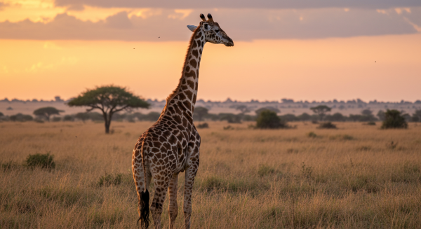 Back view of a giraffe on a field