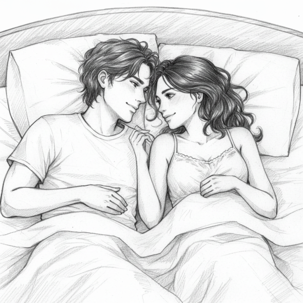 A pencil drawing of a couple in bed #2