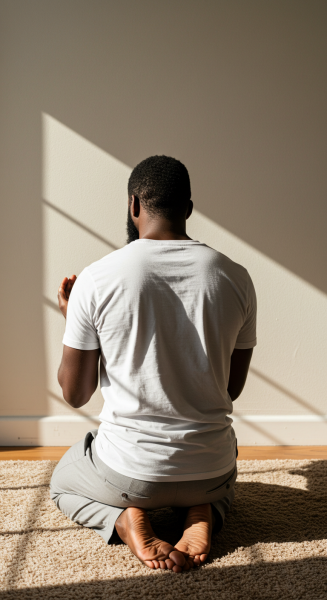 back view of a black person on their knees praying #2