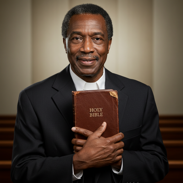 A portrait photo of a black Pastor with his Bible #7