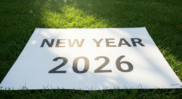 A white sheet with the inscription "New Year 2026" #4