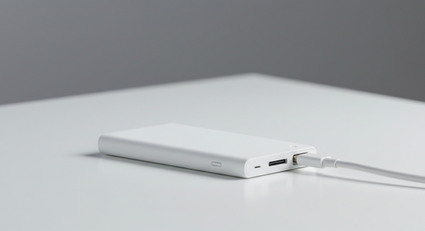 A portable white SSD on a desk #3