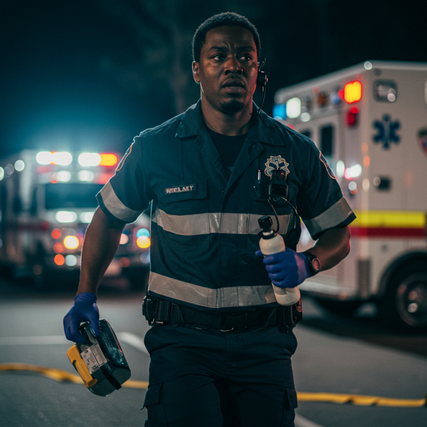 A black paramedic in a uniform