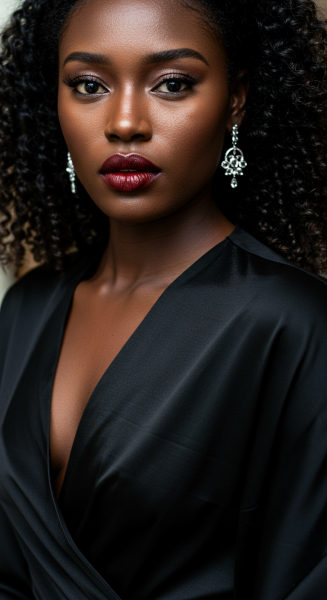 A sexy African model in a black dress