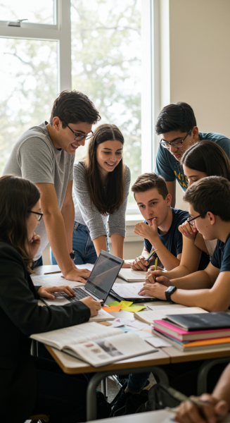 High school students doing a group project