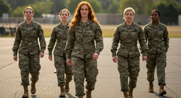 Women in military uniform walking confidently #4