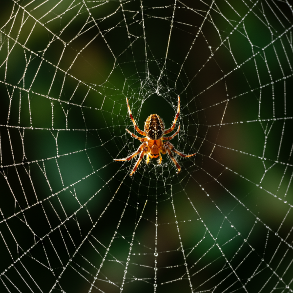 Close-up photo of a spider spinning its web