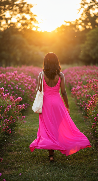 Back view of a pretty black woman in a pink dress #3