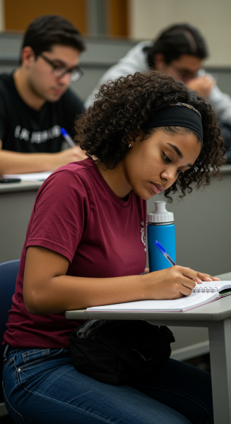 A young black female student writing in class #1