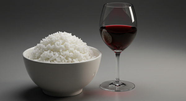 A bowl of rice and a glass of wine #1