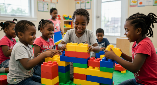 Black children playing with blocks #1