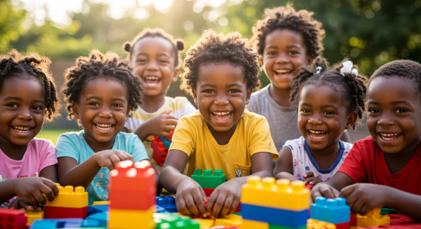 Black children playing with blocks #4