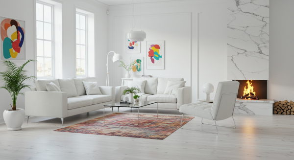 A photo of a modern living room with white paint #3