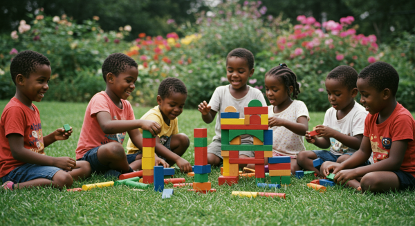 Black children playing with blocks #3