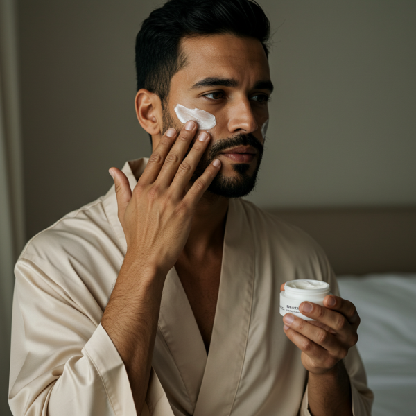 A fashion man applying cream to his skin #2