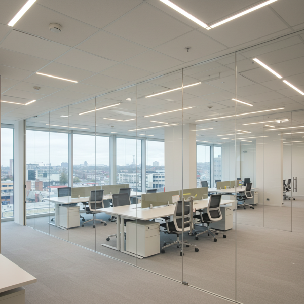 Modern open-plan office with glass walls #4
