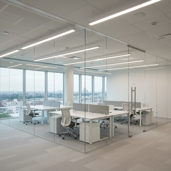 Modern open-plan office with glass walls #1