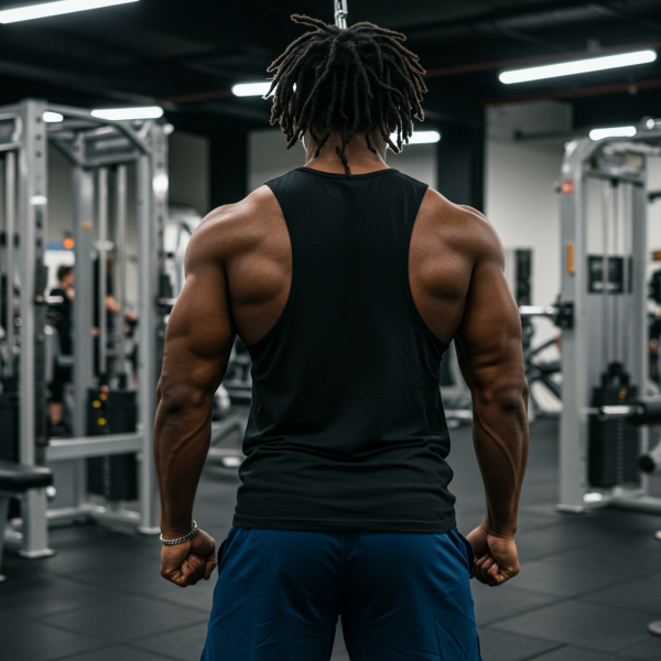 The back view of a black man at the gym #3