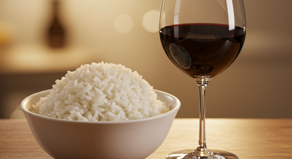 A bowl of rice and a glass of wine #3
