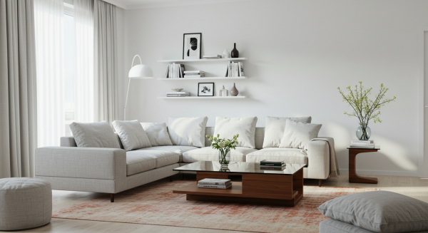 A photo of a modern living room with white paint #1