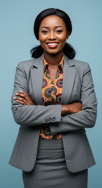 A black business lady with a suit and African fabric