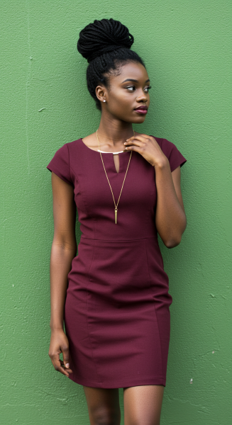 A young black woman standing by a green wall #1