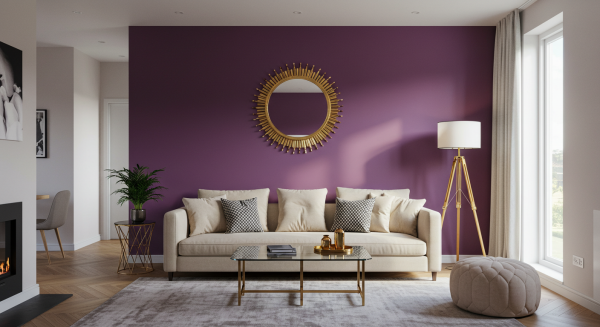 A photo of a modern living room with purple paint #2