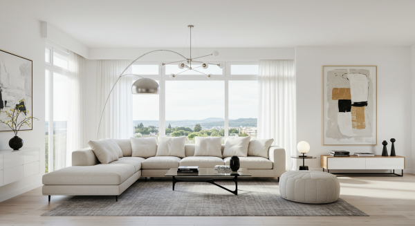 A photo of a modern living room with white paint #4