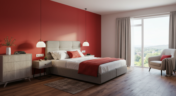 A modern bedroom with red walls #2