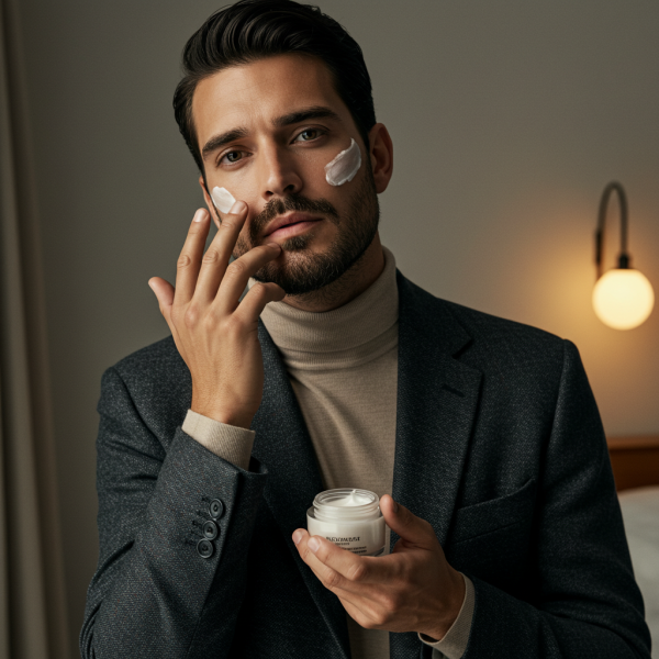 A fashion man applying cream to his skin #2