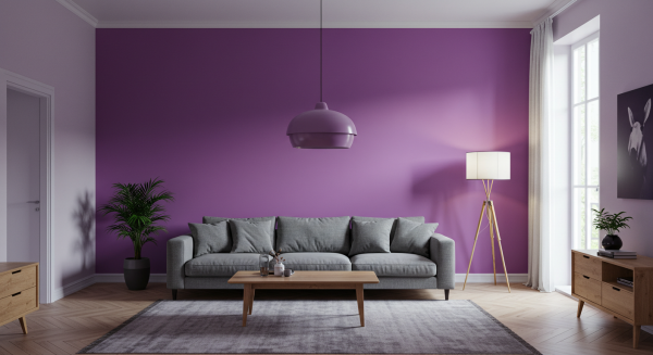 A photo of a modern living room with purple paint #1